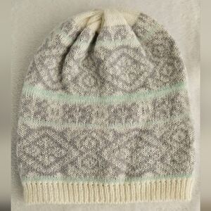 77kids Wool/Mohair Blend Fair Isle Knit Beanie Cream/Gray/Blue